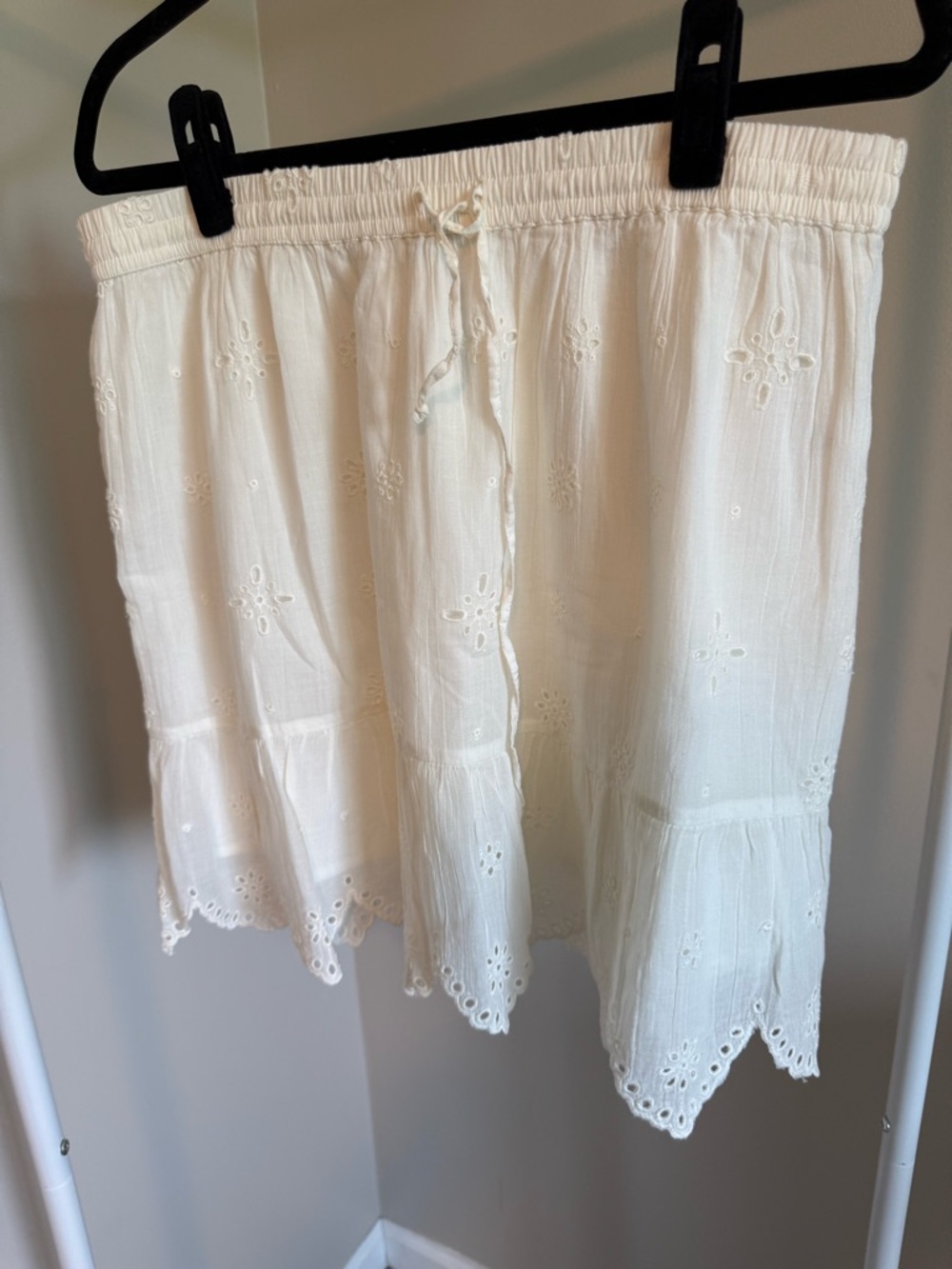 aerie White Eyelet Tiered Mini Skirt with Drawstring Waist